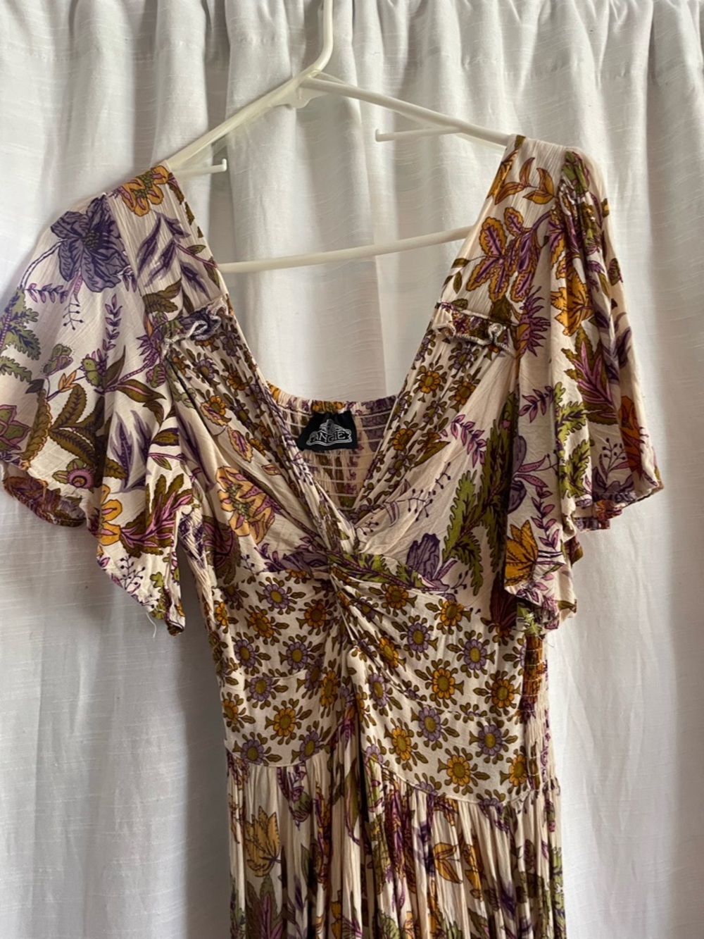 Angie Cream Maxi Dress with Purple and Olive Floral Print - Picture 5 of 5